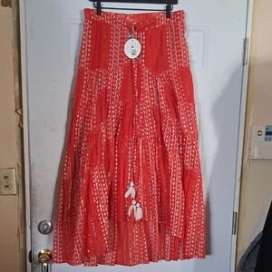Elegant Red Maxi Skirt with Pattern